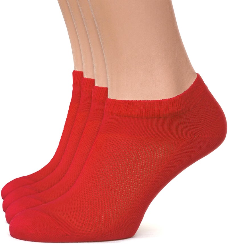 Duna Premium Women's Socks - Ultra Thin Breathable Cotton Athletic Running Low Cut No Show Ankle Socks - 4 Pairs, Red - Image 1